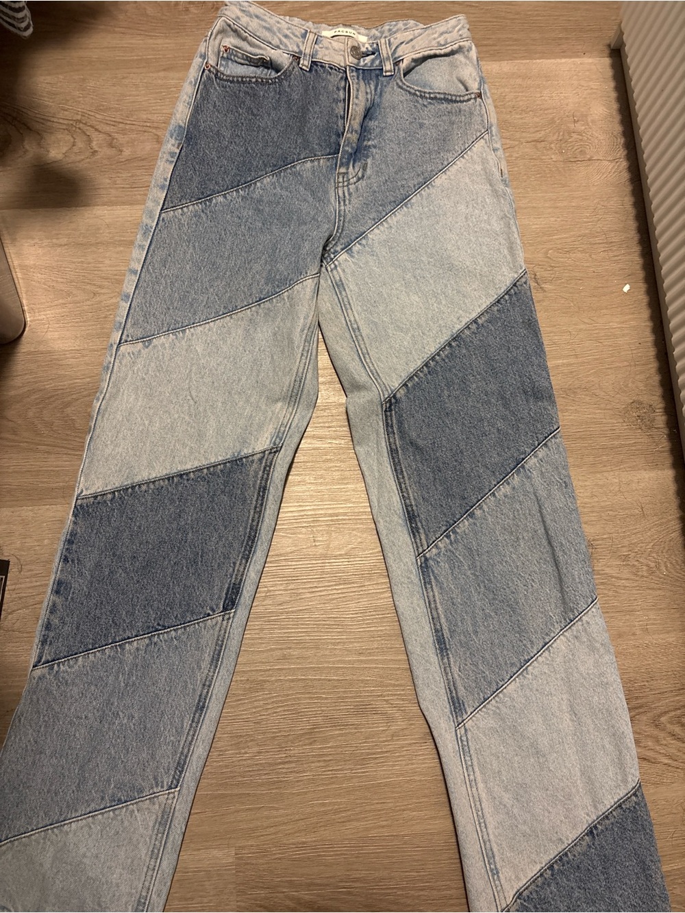PacSun Women's High-Rise Two-Tone Patchwork Jeans - Light & Dark Blue